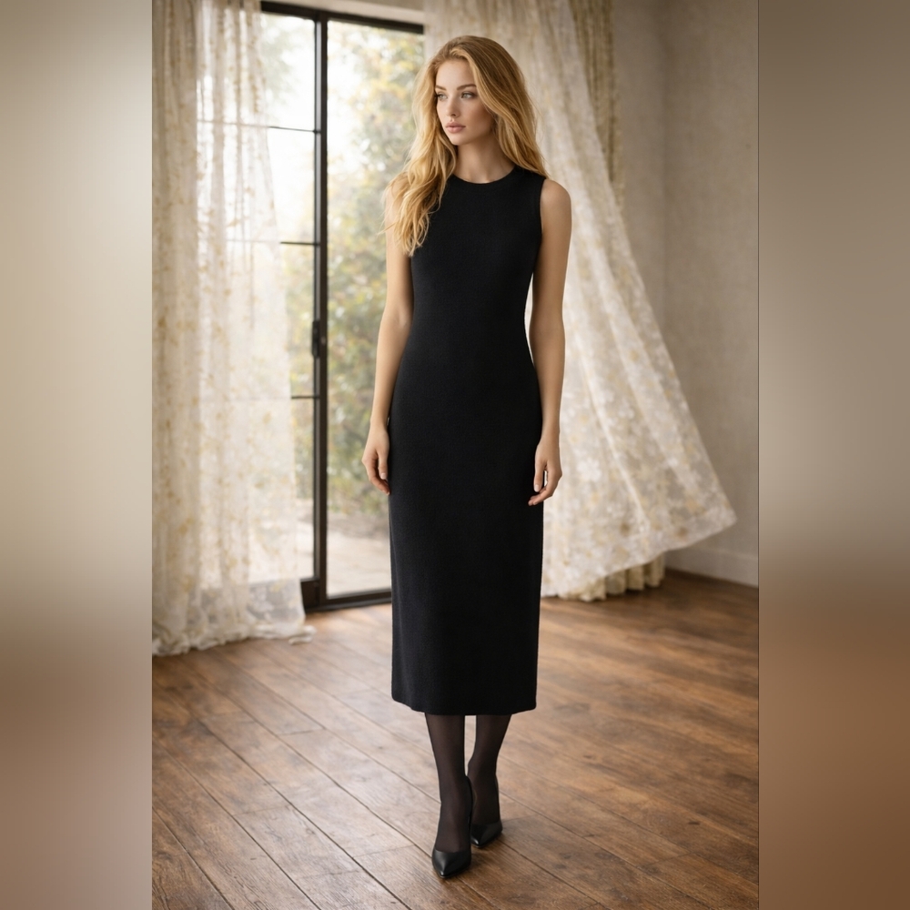 Kate Hill 100% Merino Wool Midi Sheath Dress,Black,  Woolmark—Made in Australia